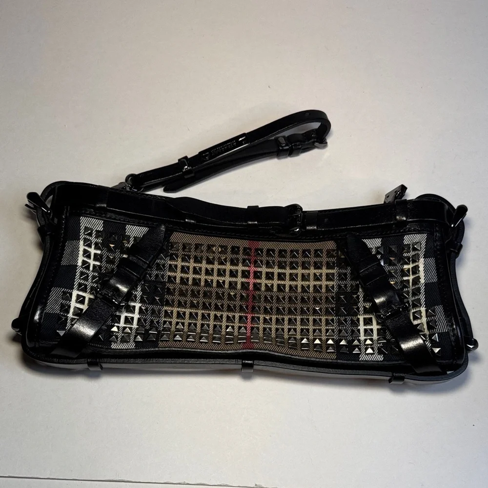 Burberry Prorsum Studded House Check Clutch with Wristlet Strap